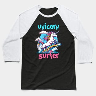 Summer Unicorn Surfer Funny Baseball T-Shirt